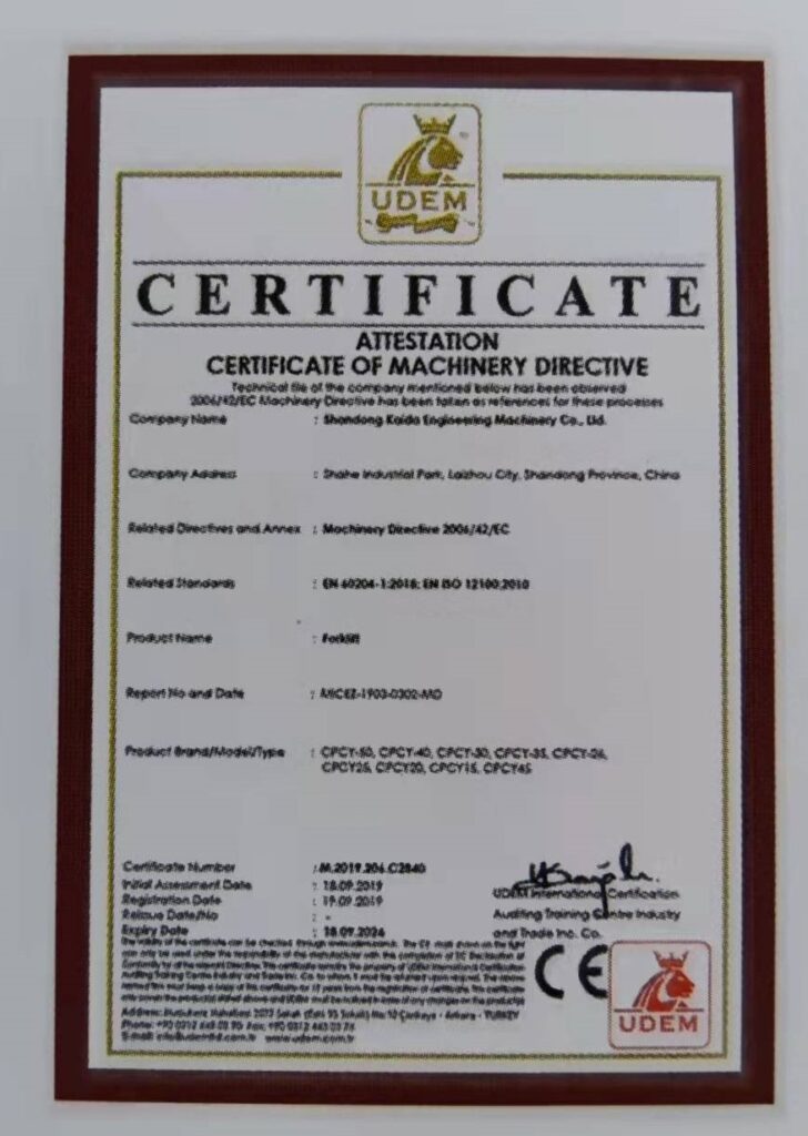 Kaystar four-wheel drive forklift CE certification