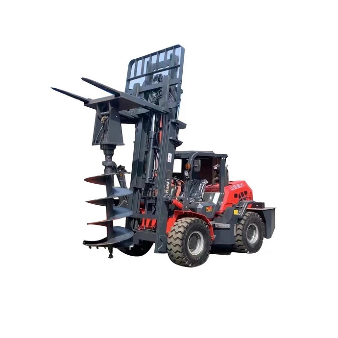 Hydraulic Rotary Drill is installed on a kaystar Landtiger35Pro 3500kg all-terrain forklift