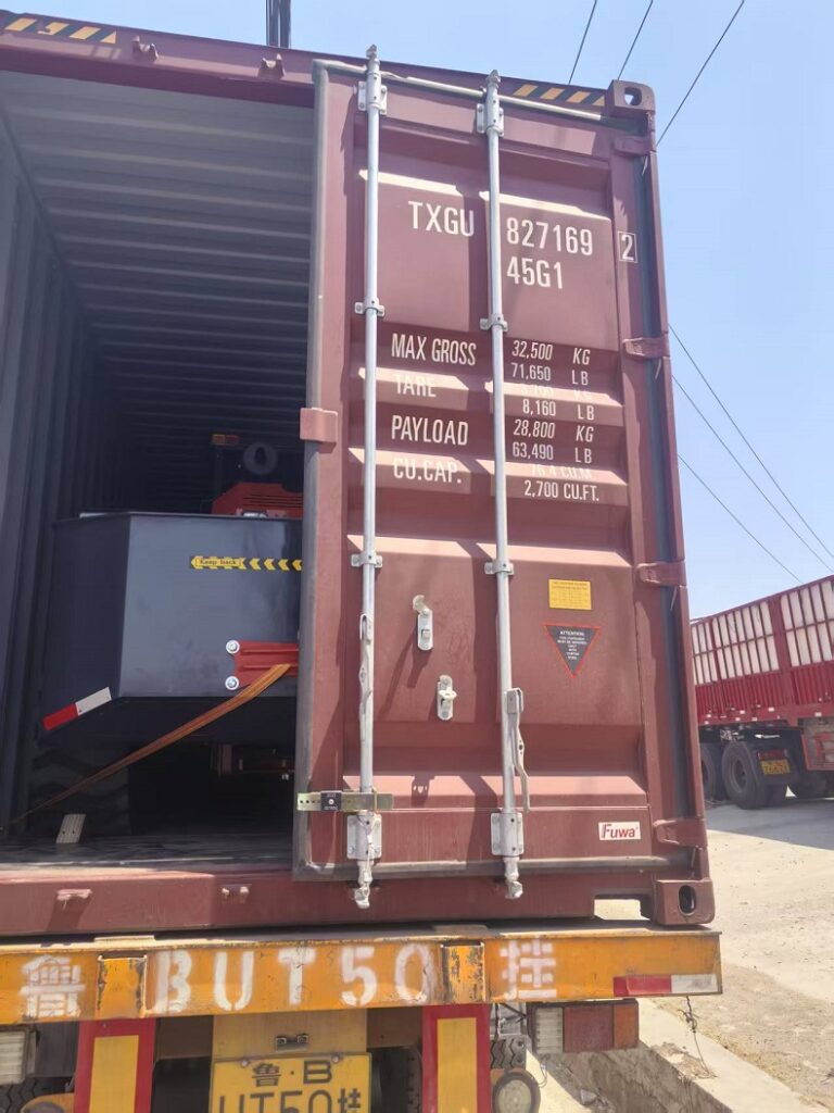 how to load a rough terrain forklift into a container