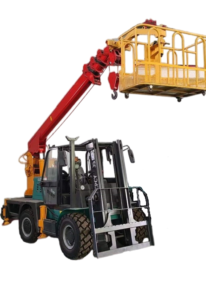 5T 4x4 forklift with tail-end boom for lifting operations