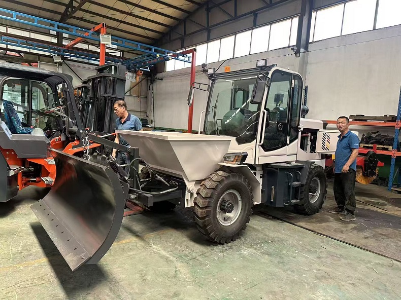 Multipurpose dump truck-construction forklift attachments

