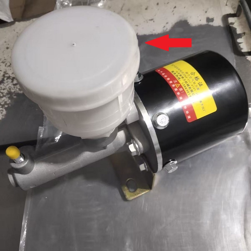 Air booster pump brake fluid tank inspection and replacement maintenance for 4WD rough terrain forklift